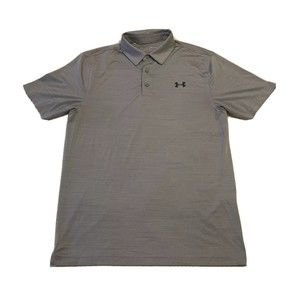 Men's Under Armour Heat Gear Short Sleeve Polo Shirt Size S Polyester Silver